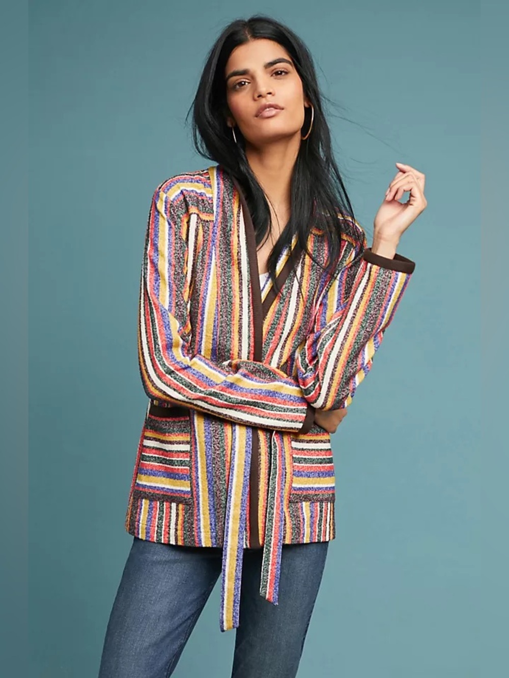 Anthropologie Jacket Women’s S Mansoura Striped Belted Wrap Boho NWT